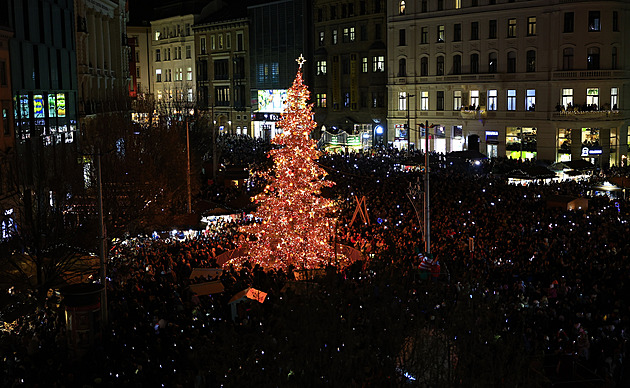 V Brně se rozsvítila dvanáctimetrová jedle, ozdoby jsou vyrobené z PET lahví